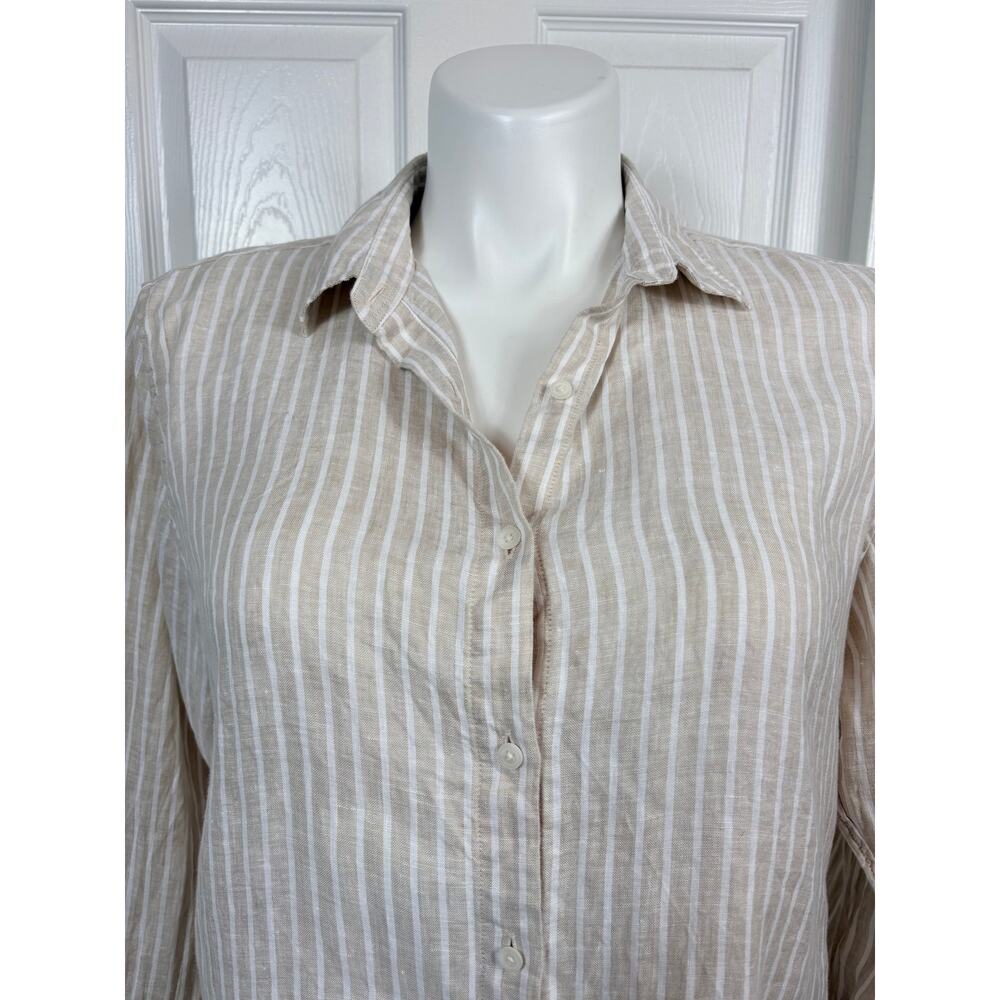 Uniqlo Womens Beige Premium Linen Shirt Striped Size XL Long Sleeve Button Down - Picture 3 of 8